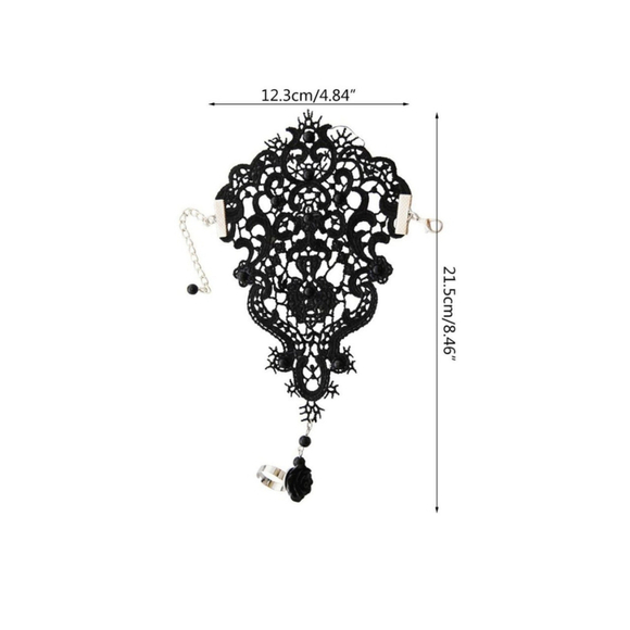 Goth Punk Style Bracelet Flower Ring In Black - Picture 6 of 6